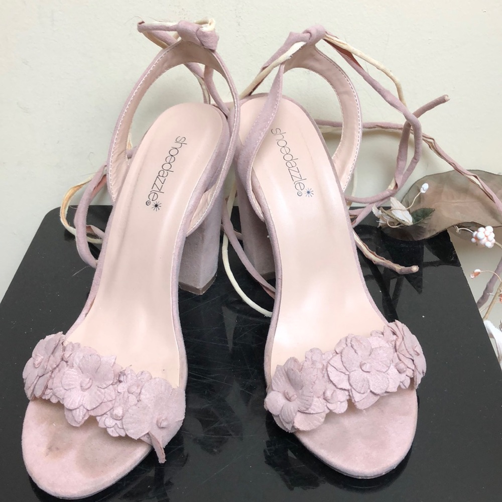 Sale! Flower light pink/peach tone open toe heels